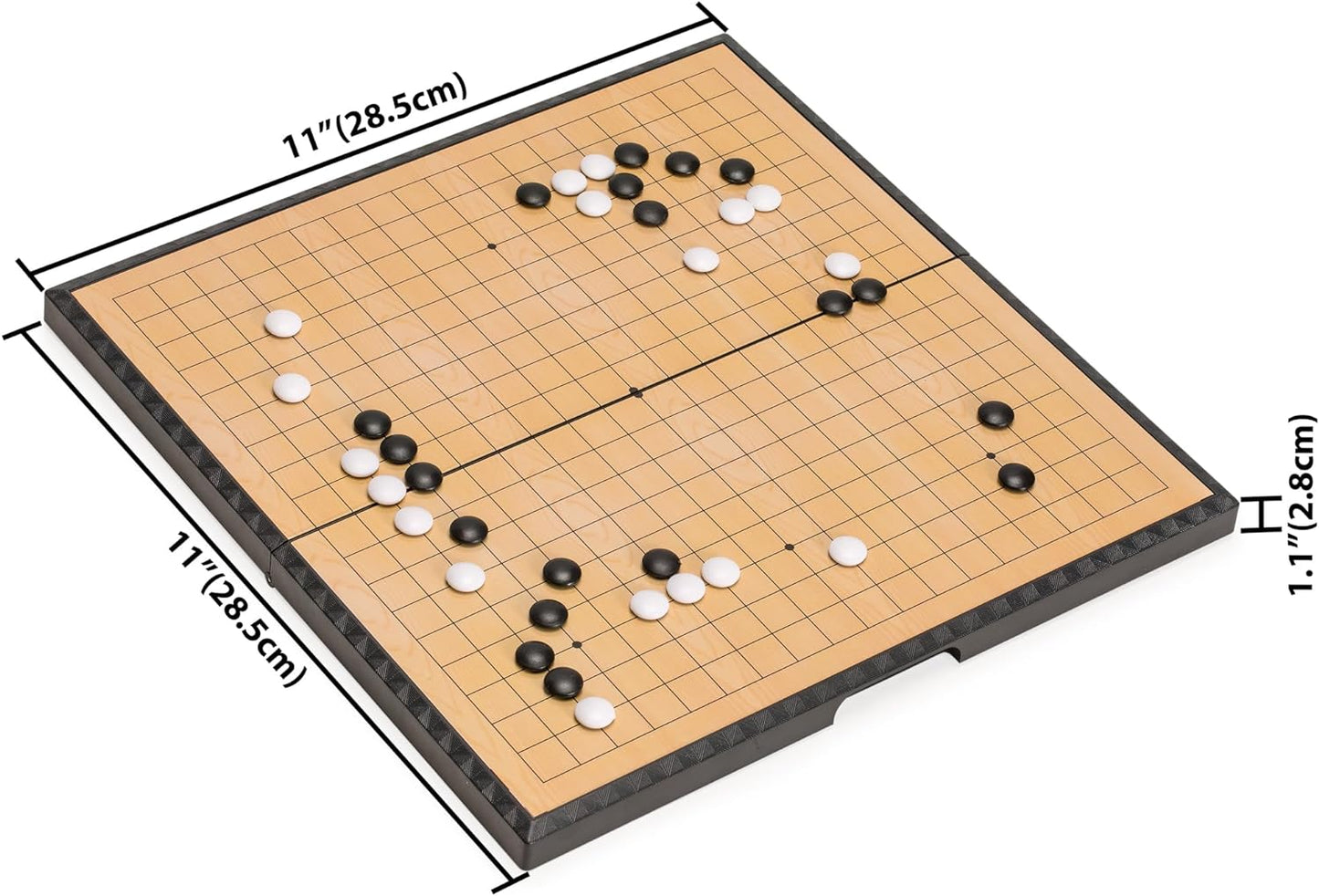 Yellow Mountain Imports Medium Magnetic 19x19 Go Game Set Board, 11-Inch with Single Convex Plastic Go Stones - Folding, Portable & Travel-Size Set