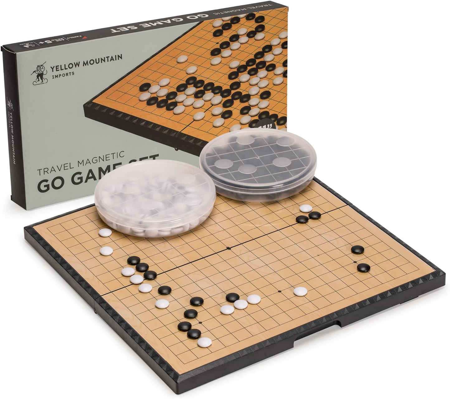 Yellow Mountain Imports Medium Magnetic 19x19 Go Game Set Board, 11-Inch with Single Convex Plastic Go Stones - Folding, Portable & Travel-Size Set