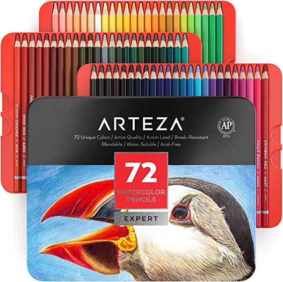 ARTEZA Watercolor Colored Pencils for Adult Coloring, Set of 72