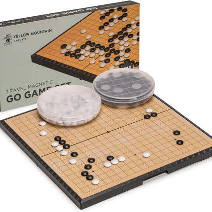 Yellow Mountain Imports Medium Magnetic 19x19 Go Game Set Board, 11-Inch with Single Convex Plastic Go Stones - Folding, Portable & Travel-Size Set