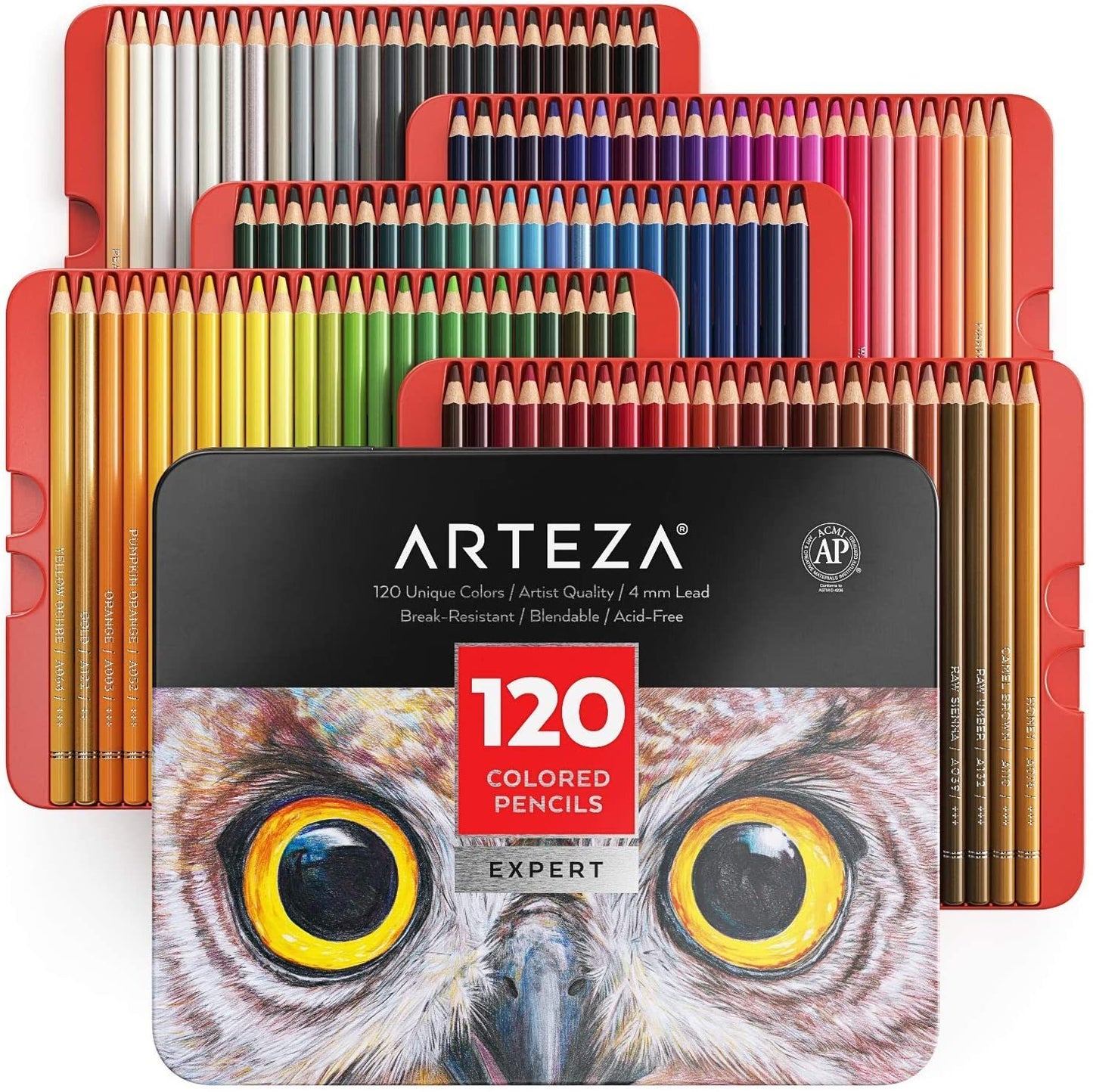 ARTEZA Colored Pencils for Adult Coloring, 120 Colors, Drawing Pencils with Soft Wax-Based Cores, Professional Art Supplies for Artists, Vibrant Pencil Set in Tin Box for Beginners and Pro Artists